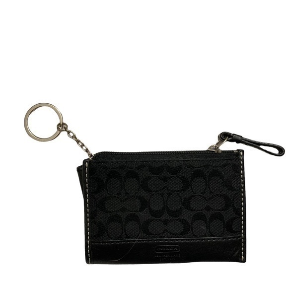 Coach Black Signature C Leather Mini Coin Bag Keyring